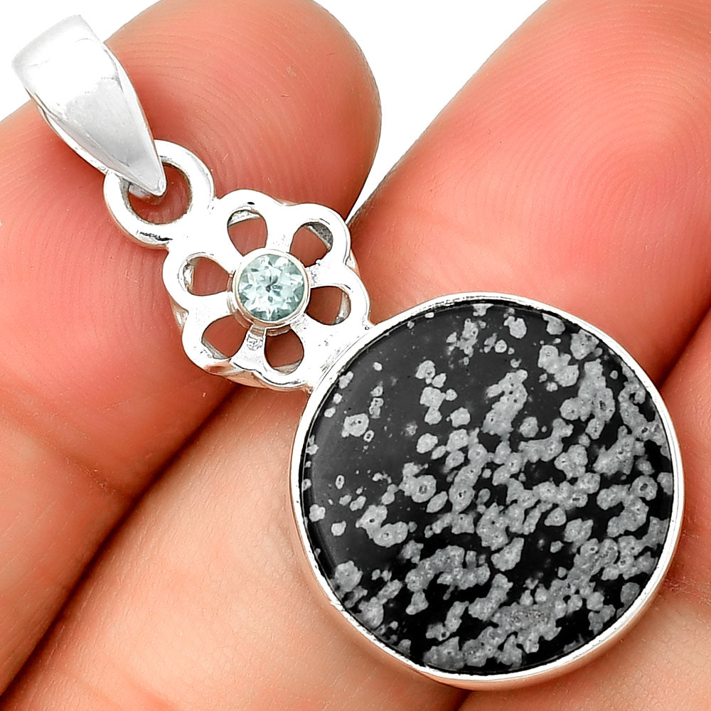 Snow Flake Obsidian & Sky Blue Topaz Pendant P-1634 SDP133214-0