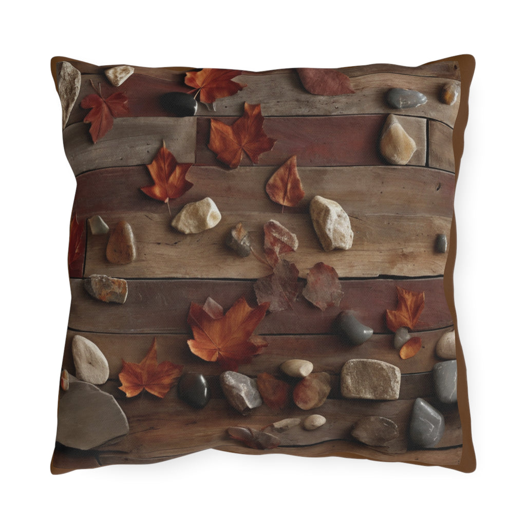 Autumn Leaves & River Rocks Outdoor Pillow