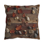 Autumn Leaves & River Rocks Outdoor Pillow