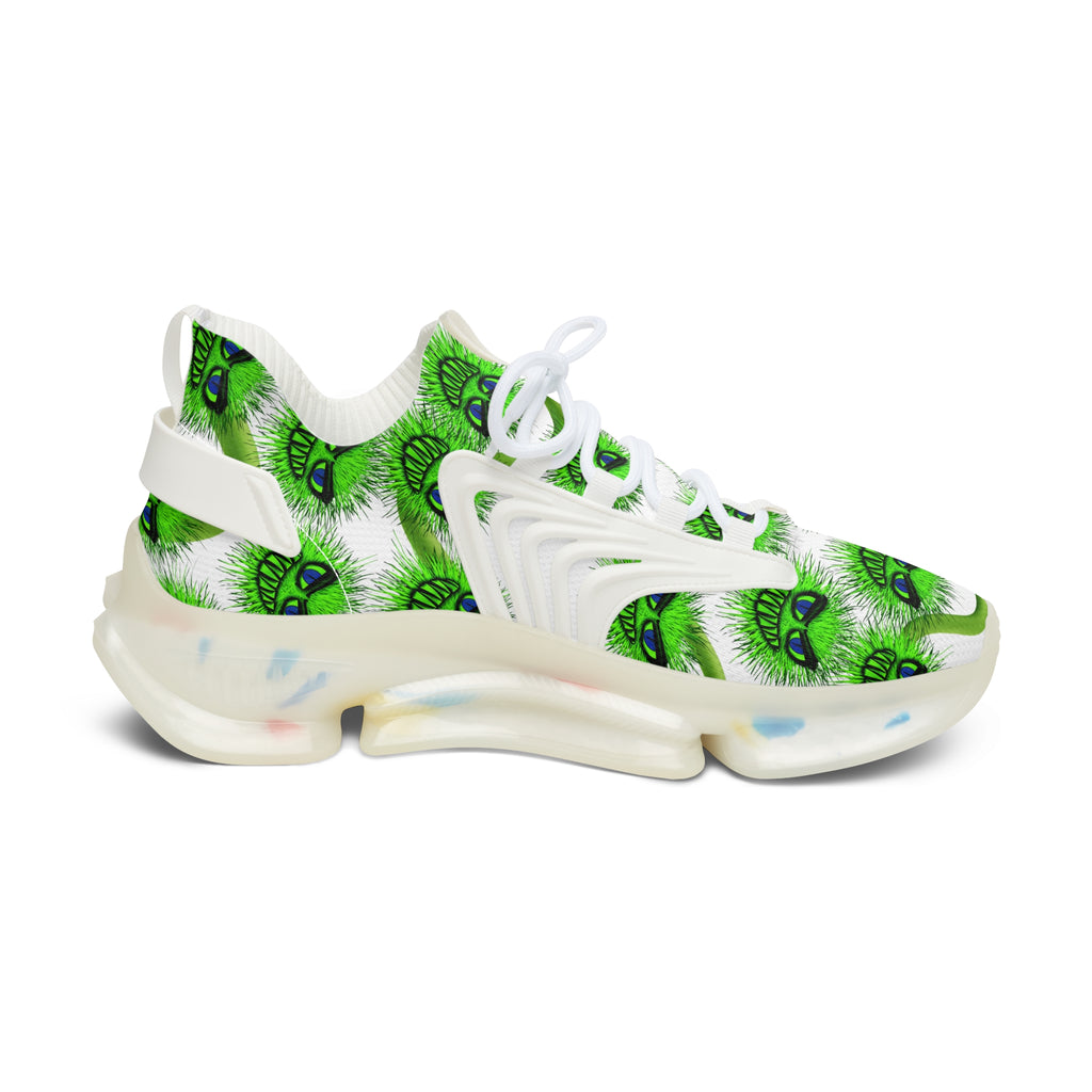 Women's Mesh Sneakers — Green Fuzzy Grin Pattern Athletic Shoes