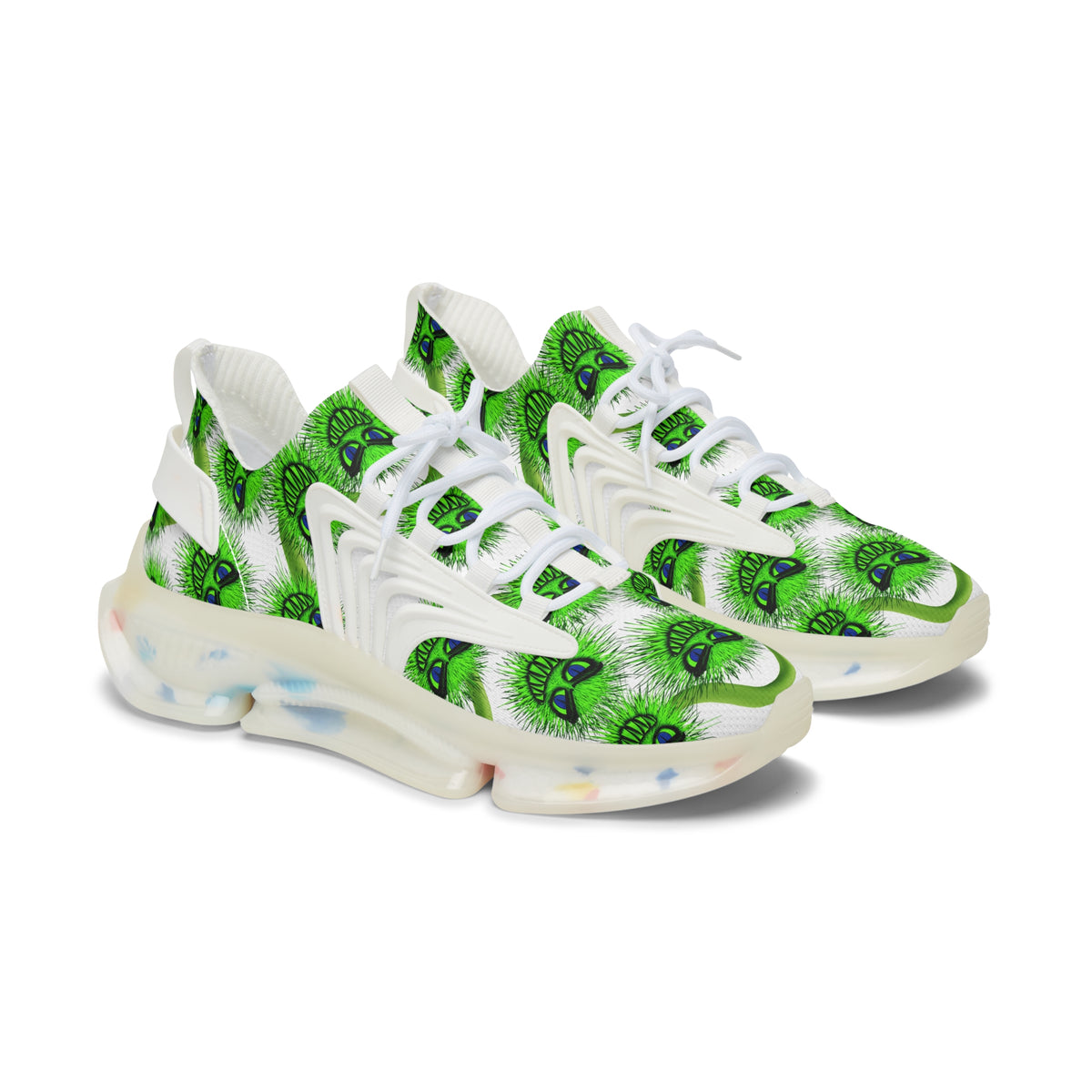 Green Fuzzy Grin Pattern Athletic Shoes