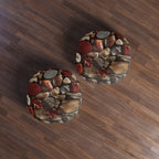 Autumn River Stone Floor Cushion — Tufted Round Meditation Pillow
