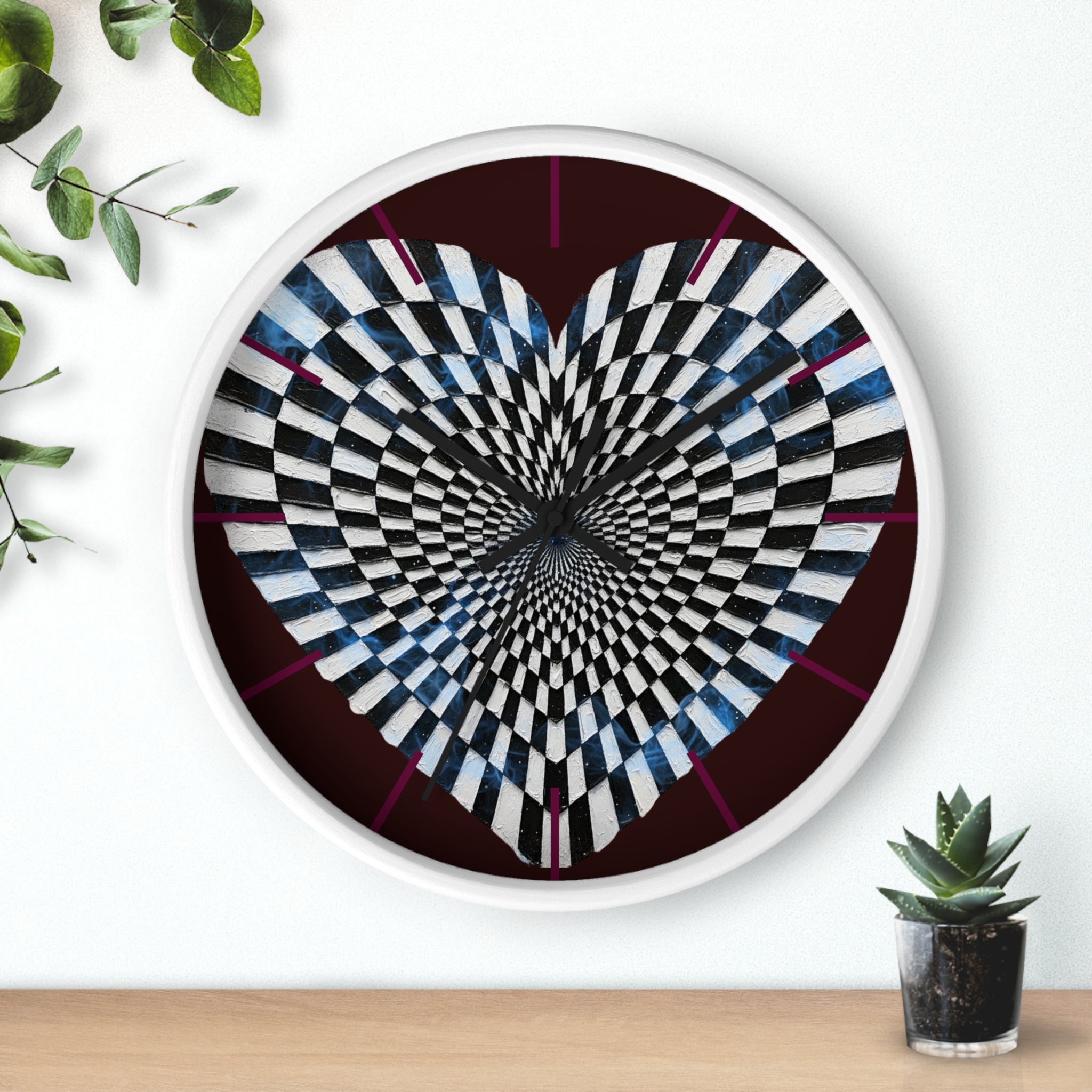 Optical Heart Wall Clock —Checkerboard Illusion
