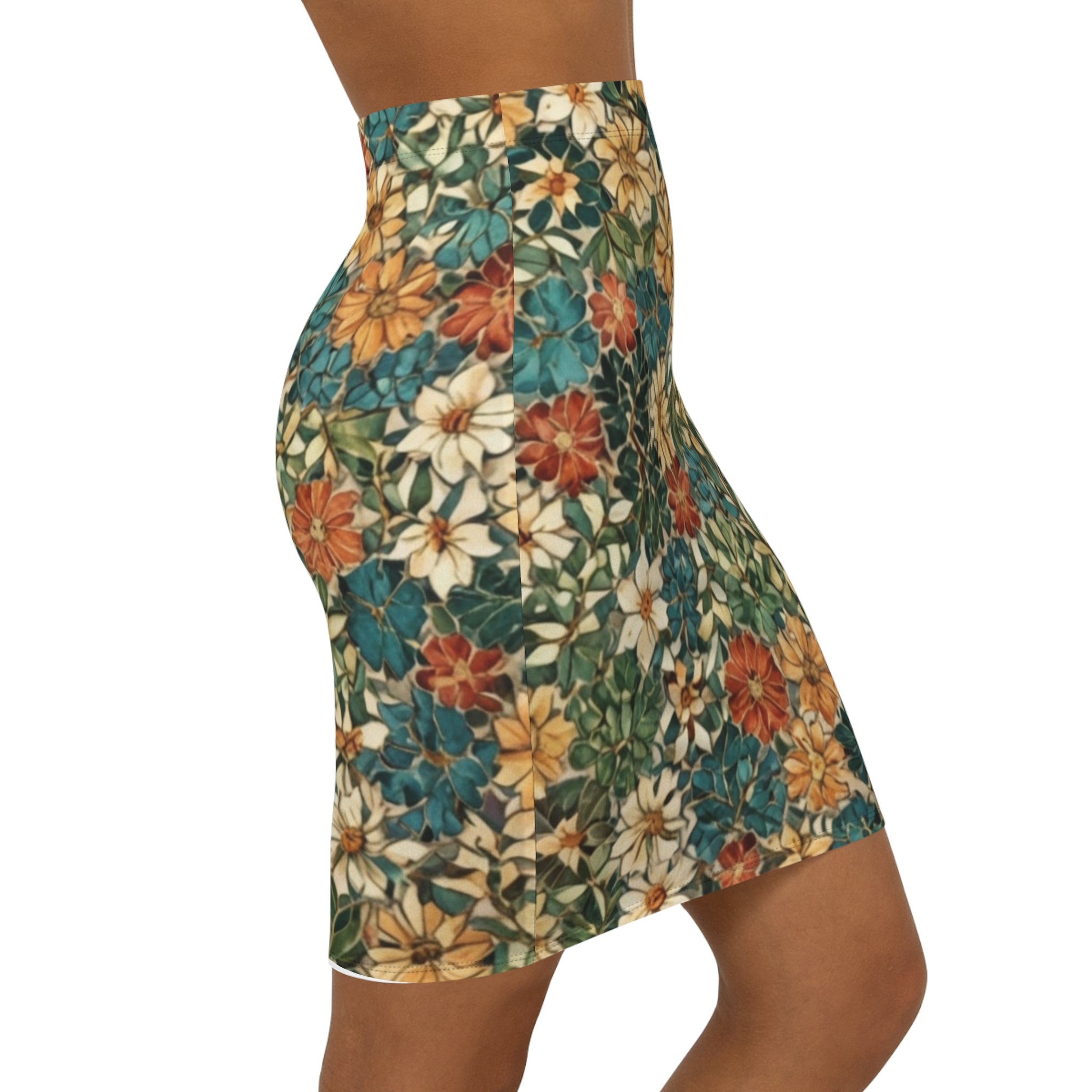 Floral Vintage Pencil Skirt — Retro Garden Print Mid-Waist Skirt