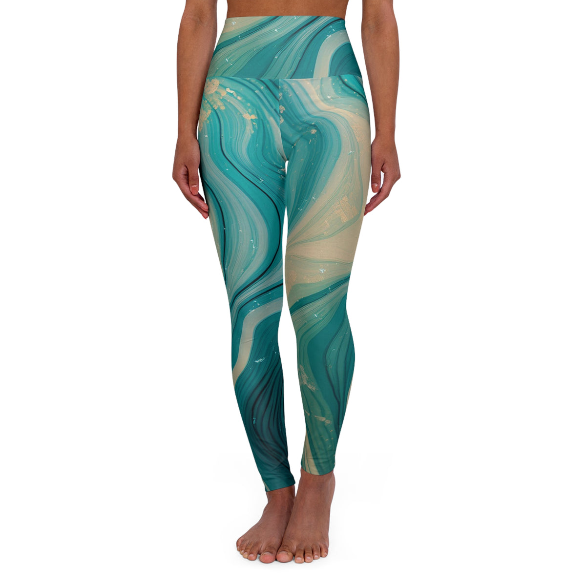 Teal Marble High-Waisted Yoga Leggings