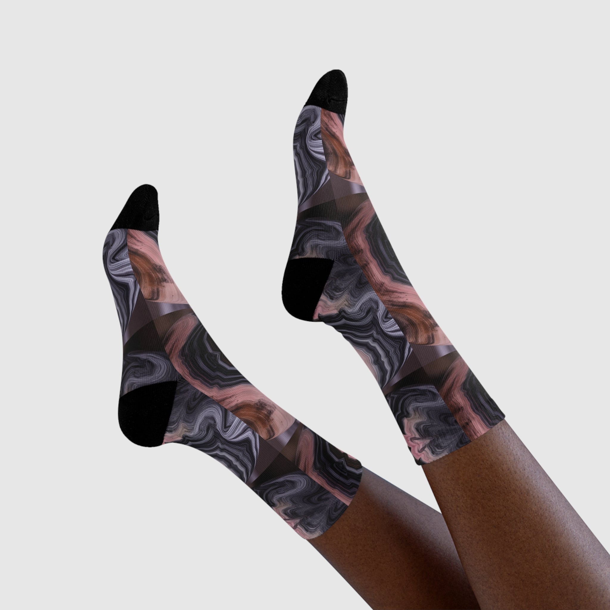 Marbled Agate Crew Socks — Pink & Gray Abstract Sublimation Design