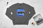 A high-resolution flat lay on a marble countertop, featuring the crewneck surrounded by curated accessories: a luxury watch, a coffee table book about classic cars, and an espresso cup. The aesthetic is clean, minimalist, and expensive looking.

