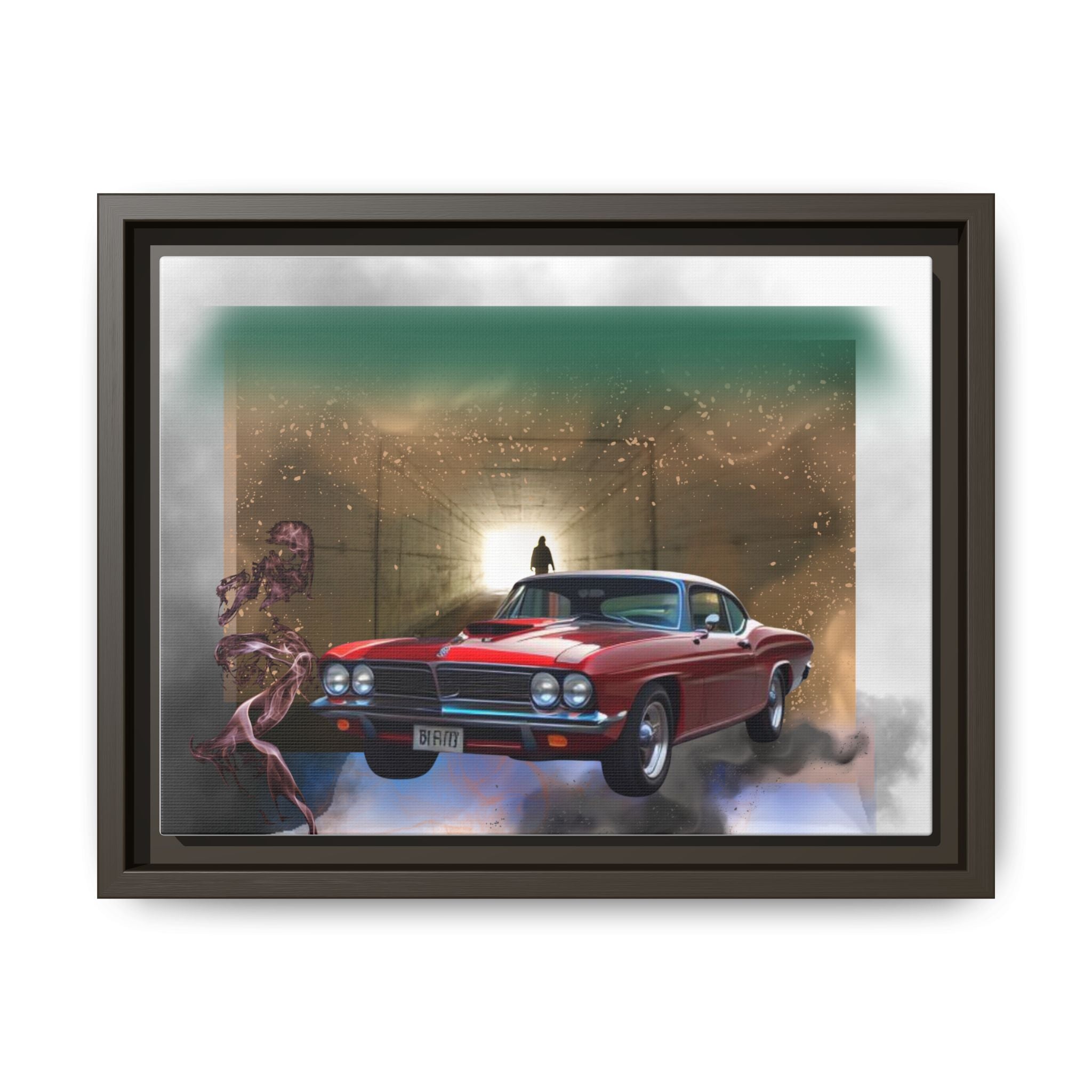 Red Classic Muscle Car Framed Canvas Wall Art