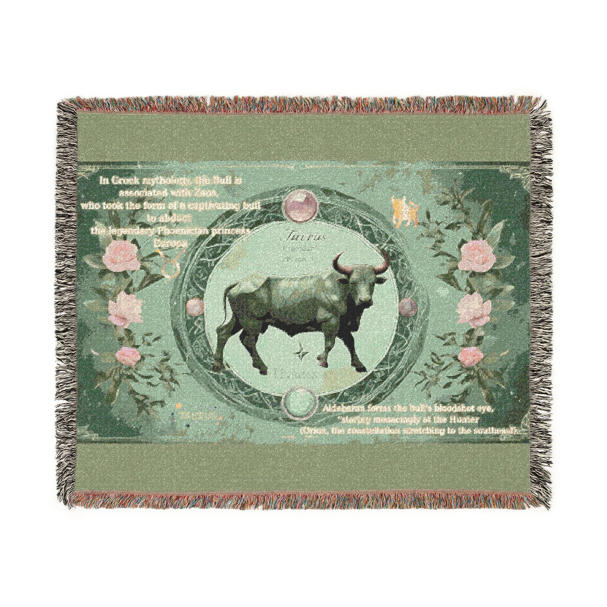 Vintage Zodiac Taurus Woven Blanket — Astrological Bull Throw