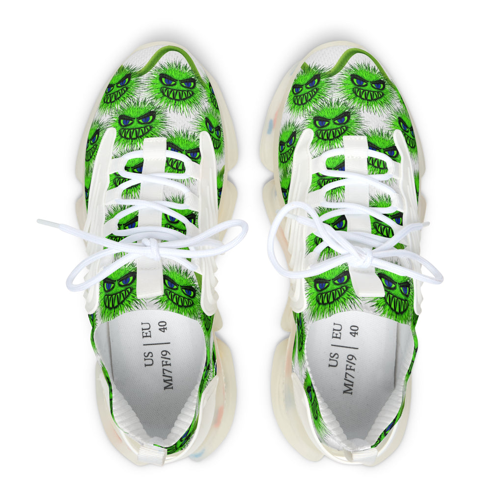 Women's Mesh Sneakers — Green Fuzzy Grin Pattern Athletic Shoes