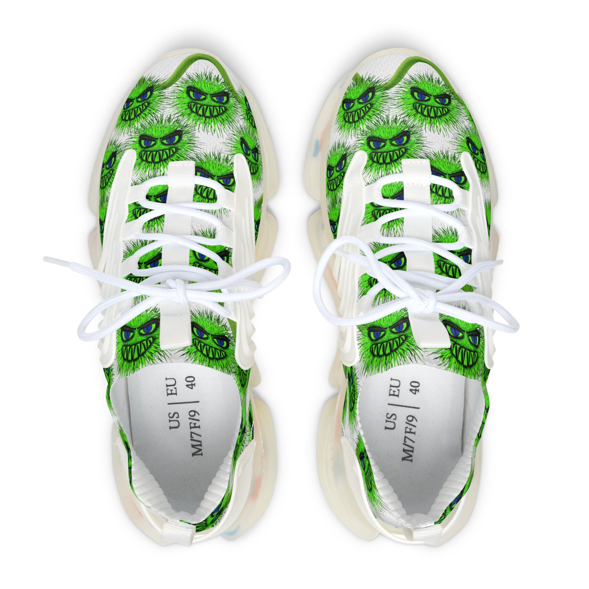 Women's Mesh Sneakers — Green Fuzzy Grin Pattern Athletic Shoes