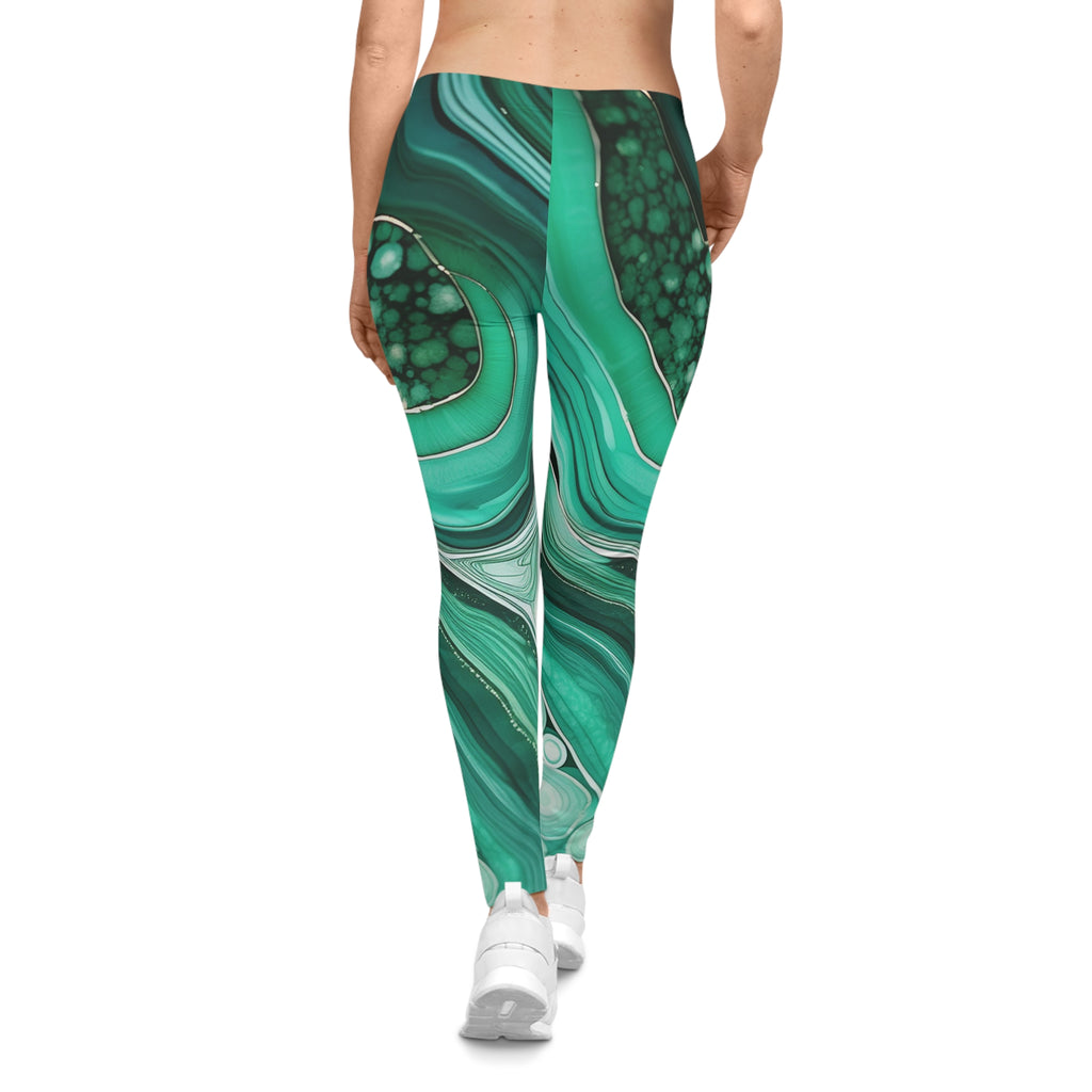 Green Agate Print Leggings — Marble Gemstone Pattern Yoga & Casual Leggings