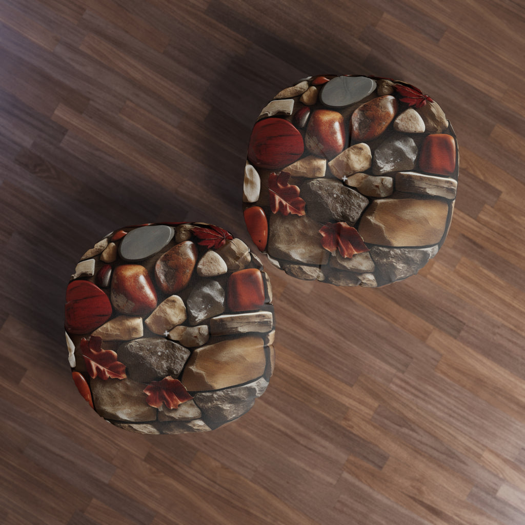 Autumn River Stone Floor Cushion — Tufted Round Meditation Pillow