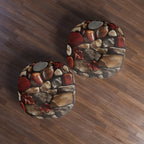 Autumn River Stone Floor Cushion — Tufted Round Meditation Pillow