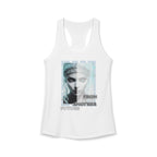 High-resolution graphic print women's tank top displayed against a white background.