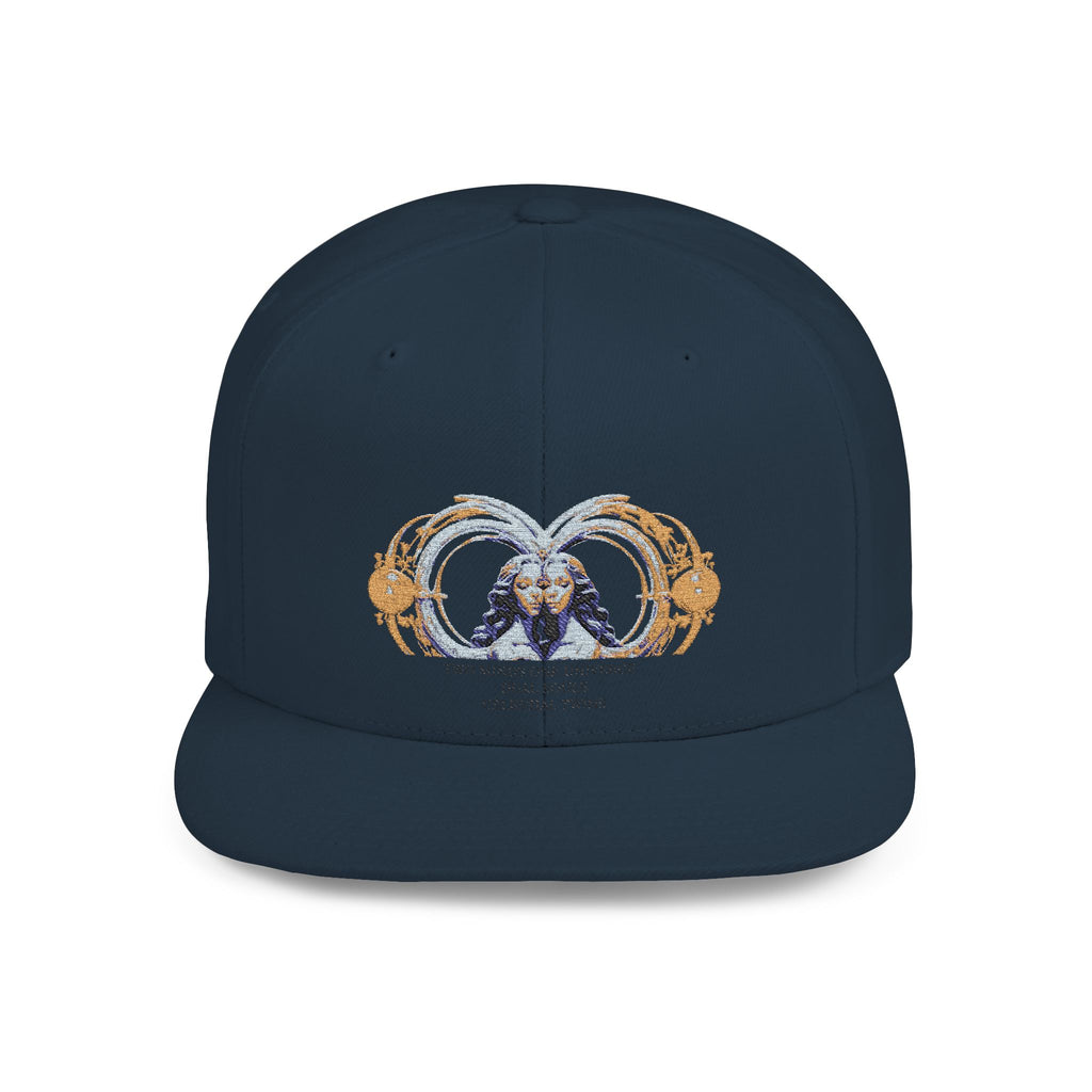 Flat Bill Snapback Hat — Ornate Crab Crest Embroidered Cap