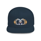 Flat Bill Snapback Hat — Ornate Crab Crest Embroidered Cap
