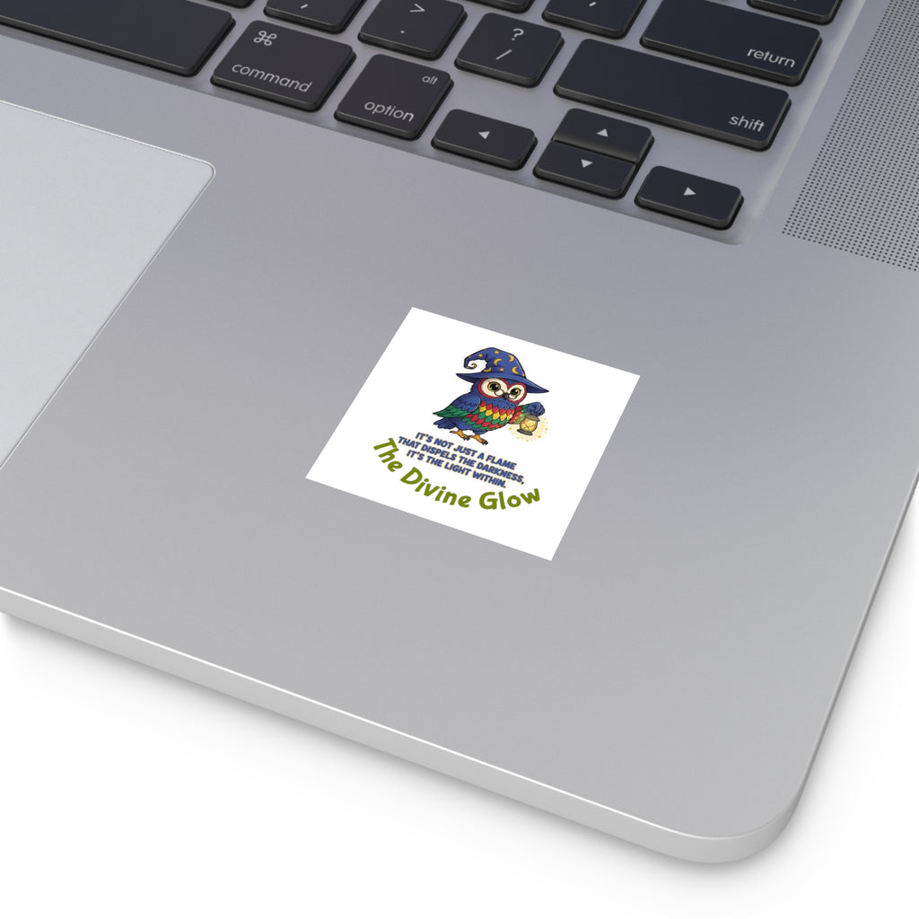 Square Vinyl Sticker — Colorful Wizard Owl Design