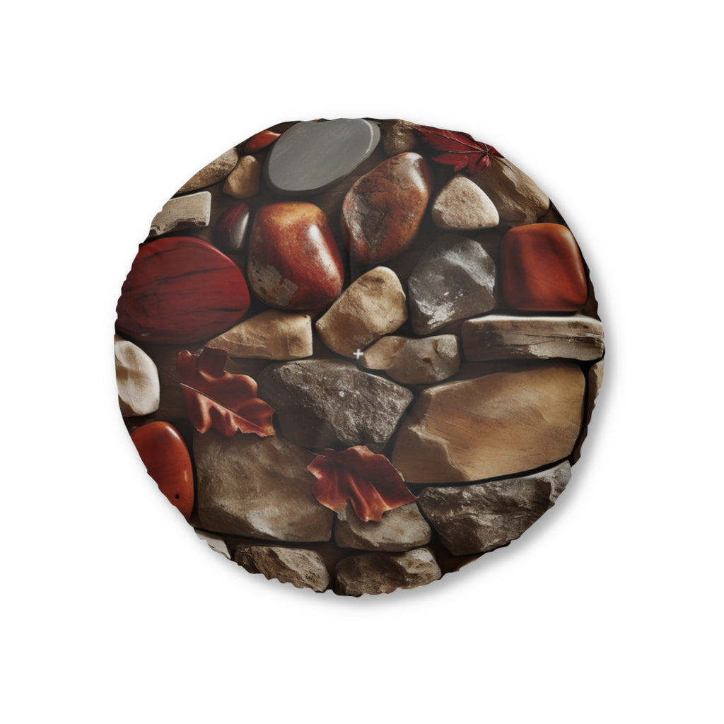 Autumn River Stone Floor Cushion — Tufted Round Meditation Pillow