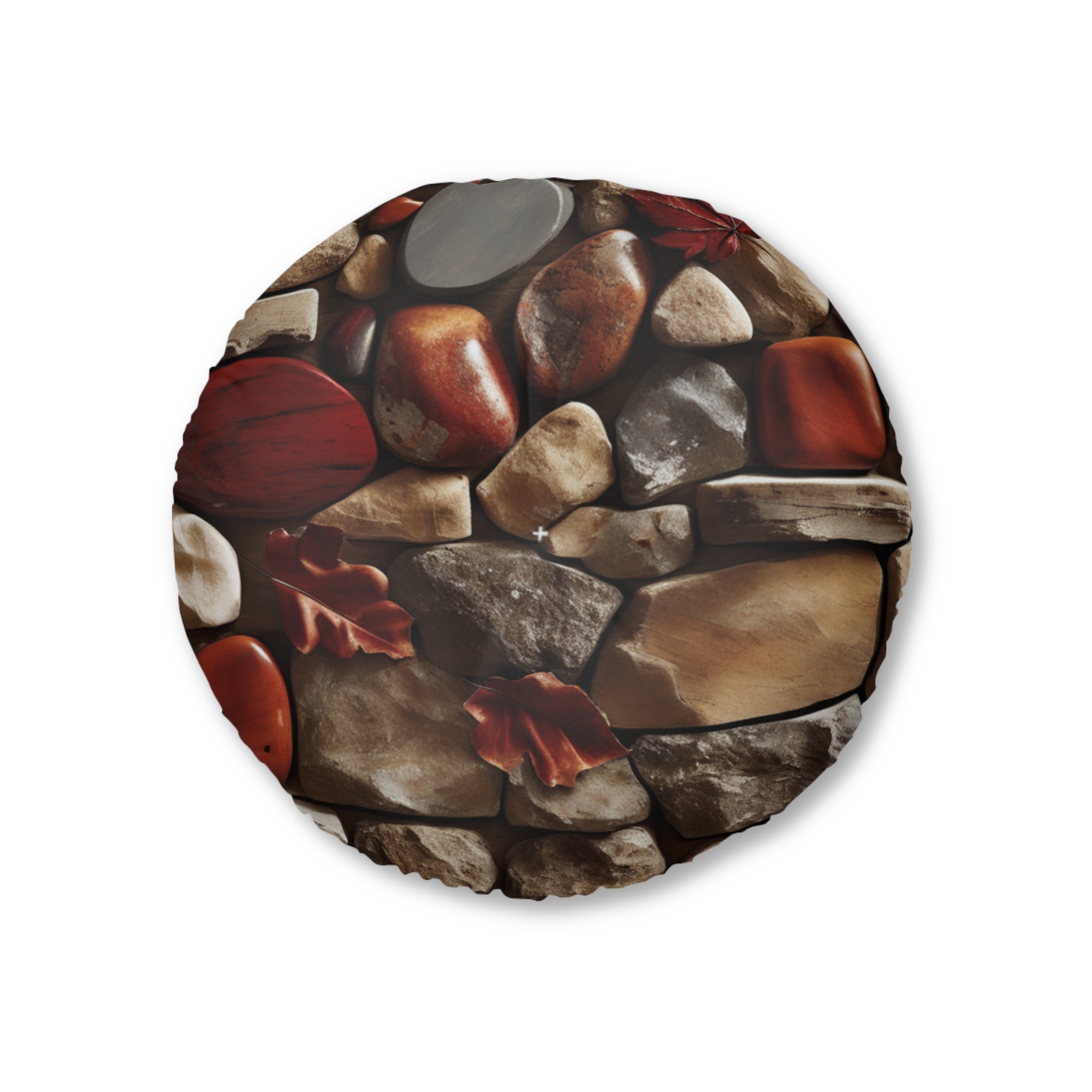 Autumn River Stone Floor Cushion — Tufted Round Meditation Pillow