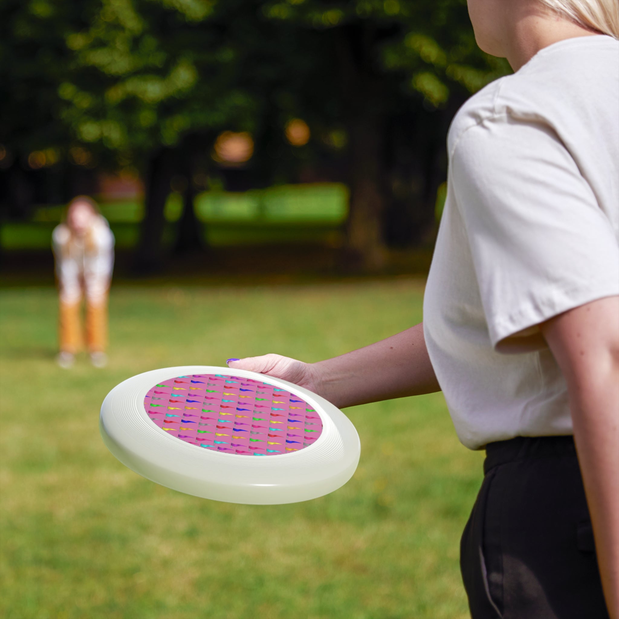 Renkli Bayrak Desenli Wham-O Frisbee — Retro Piknik Açık Hava Oyunu 