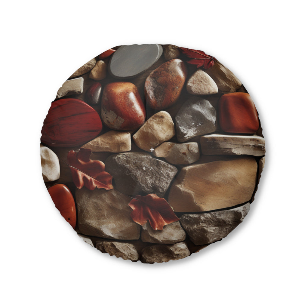 Autumn River Stone Floor Cushion — Tufted Round Meditation Pillow