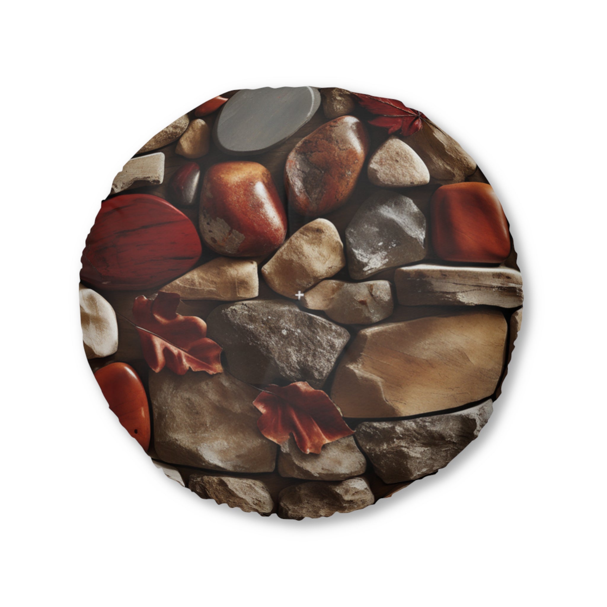 Autumn River Stone Floor Cushion — Tufted Round Meditation Pillow