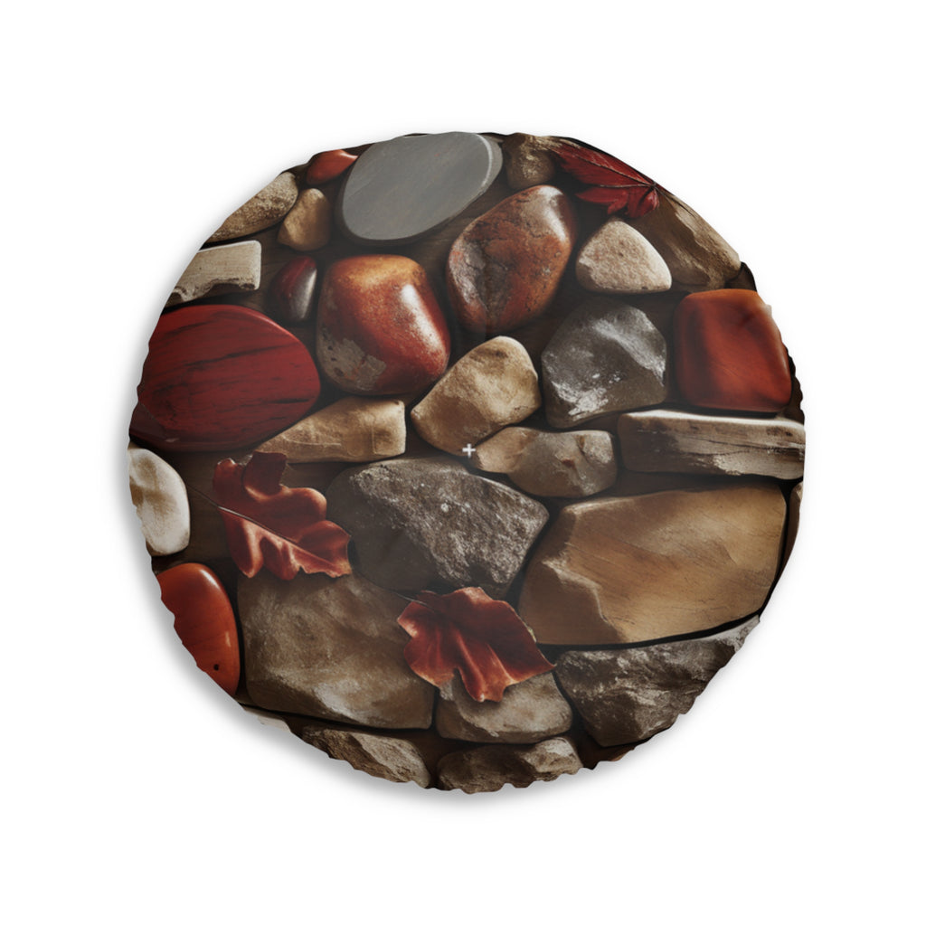 Autumn River Stone Floor Cushion — Tufted Round Meditation Pillow
