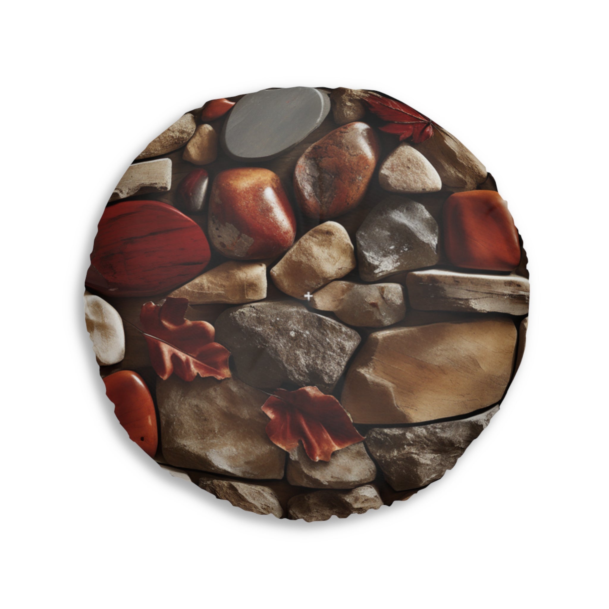 Autumn River Stone Floor Cushion — Tufted Round Meditation Pillow