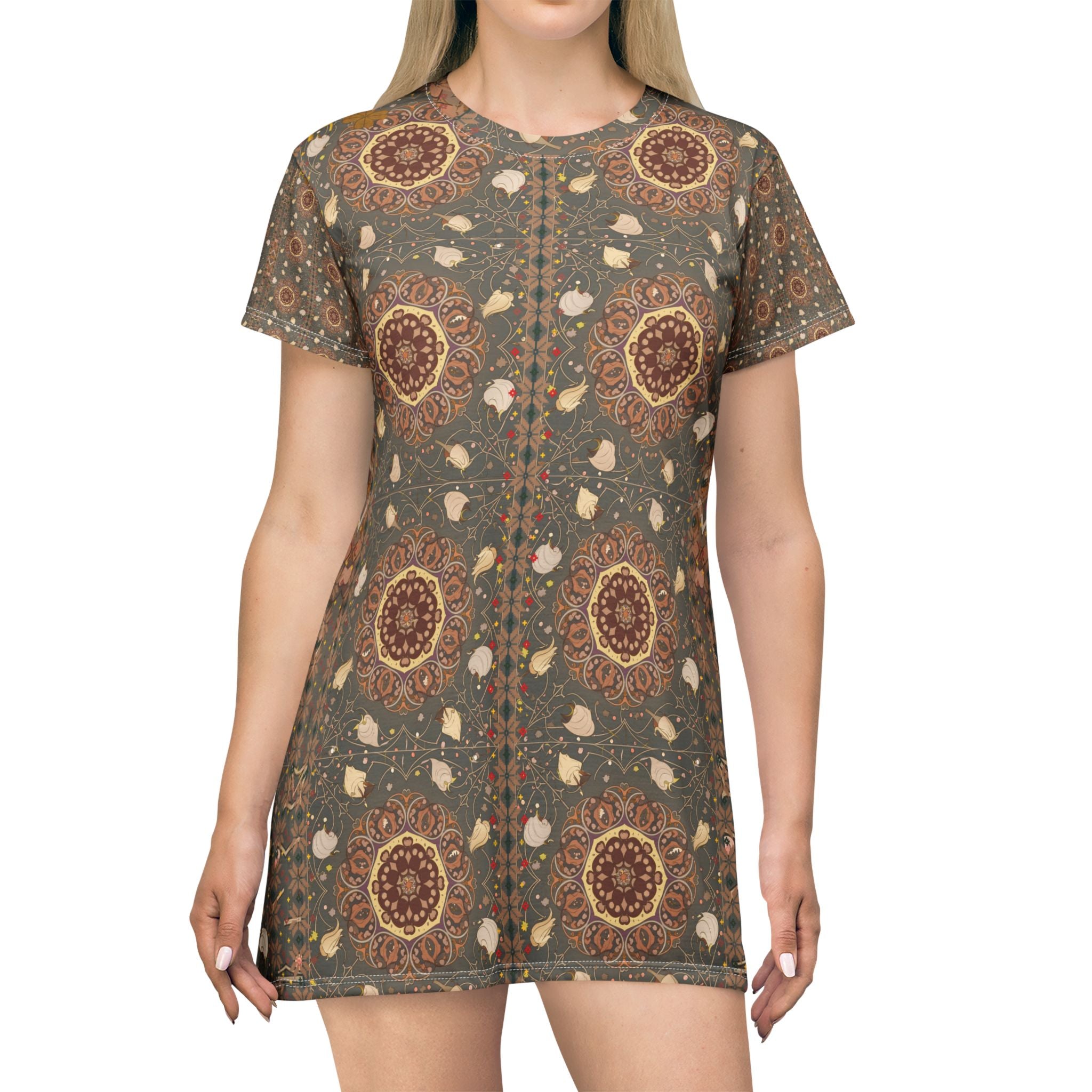 Vintage Mandala Boho T‑Shirt Dress