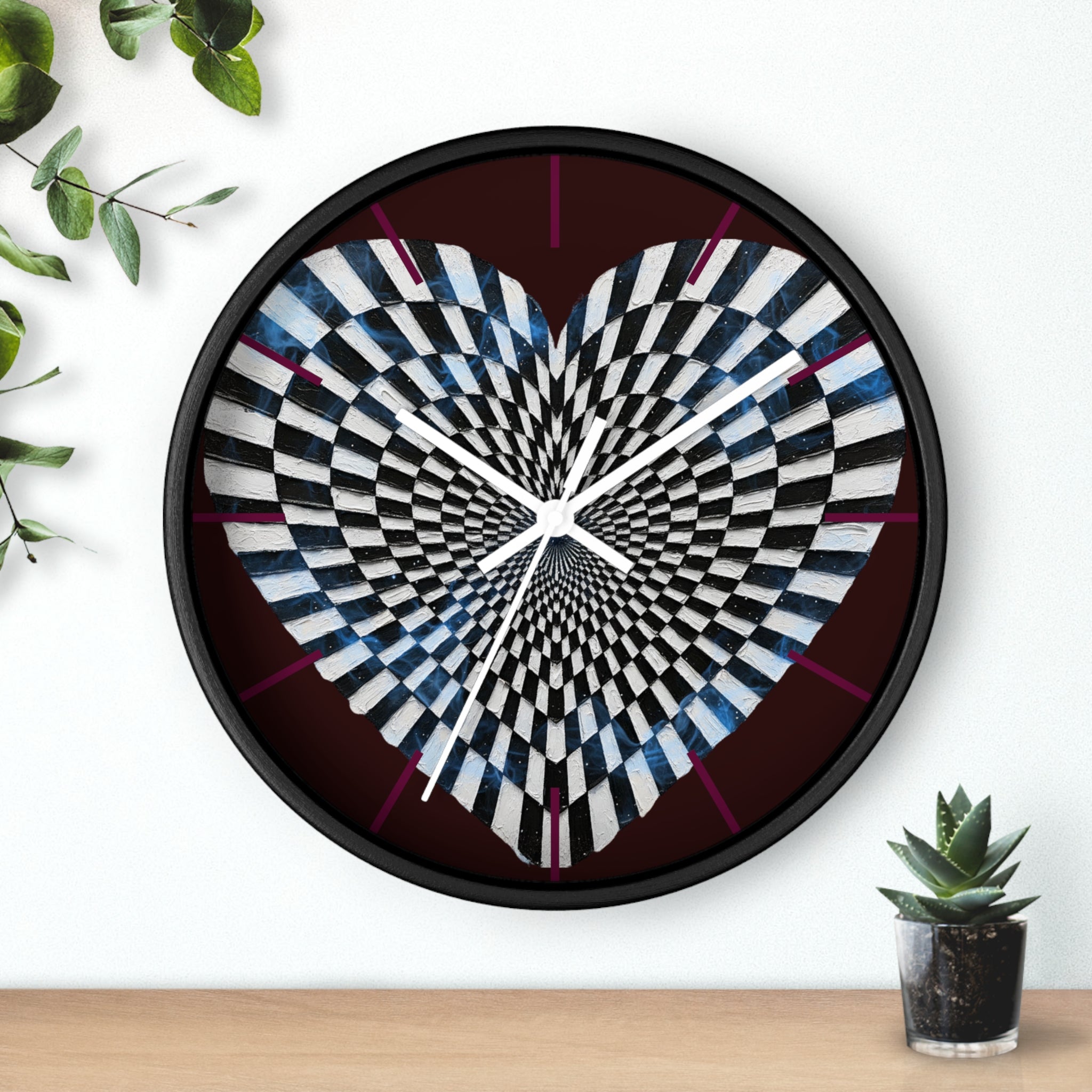 Optical Heart Wall Clock —Checkerboard Illusion