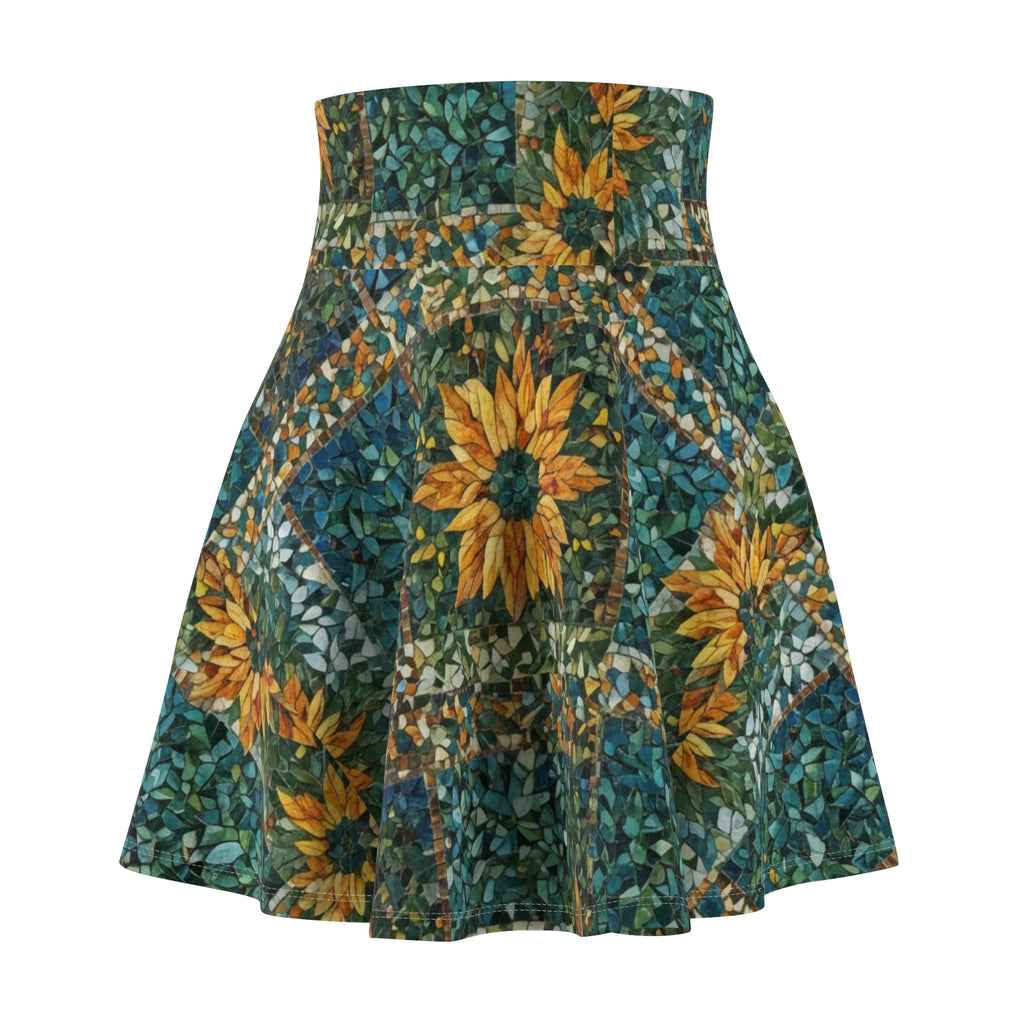 A high-waisted mosaic skirt displayed against a minimalist white background.