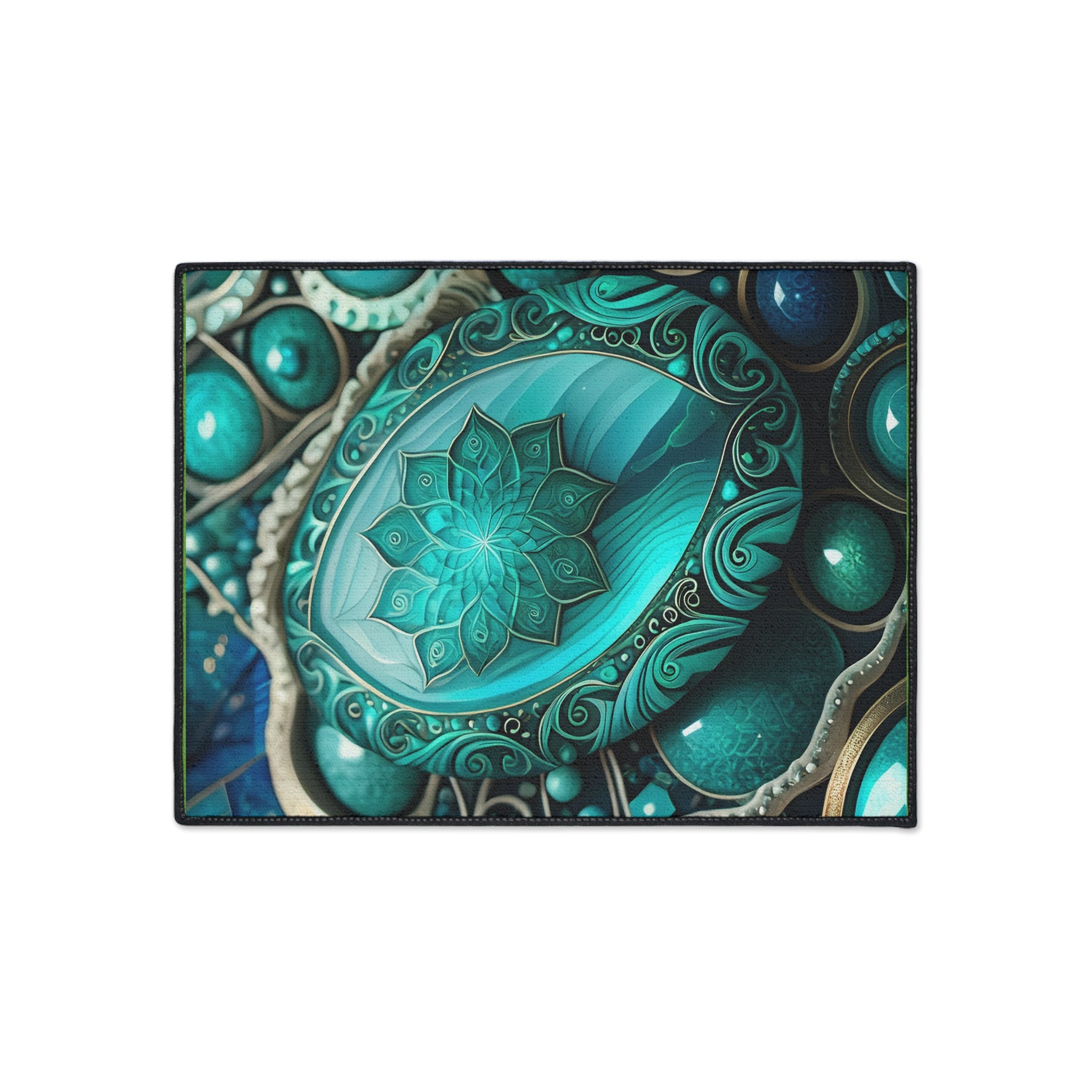 Teal Mandala Heavy Duty Floor Mat — Non-Slip Decorative Door Rug