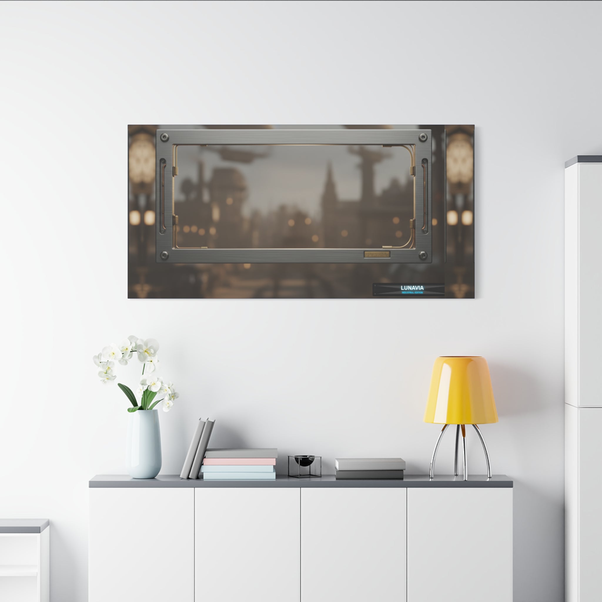 LUNAVIA Neo-Horizon Metal Wall Art — Futuristic Framed Canvas
