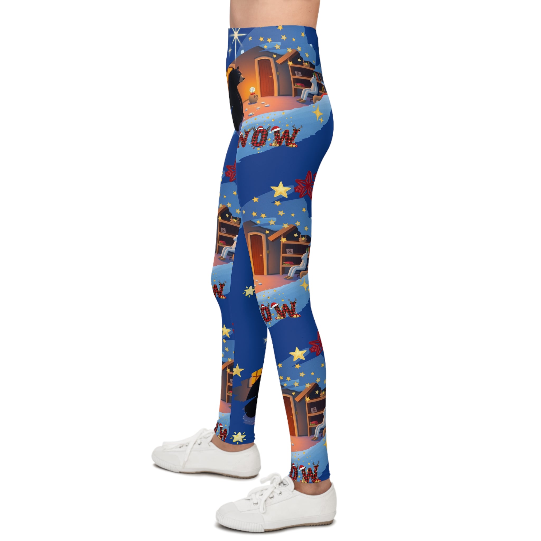 Christmas Nativity Youth Leggings – 'Now' Blue Nativity Print AOP
