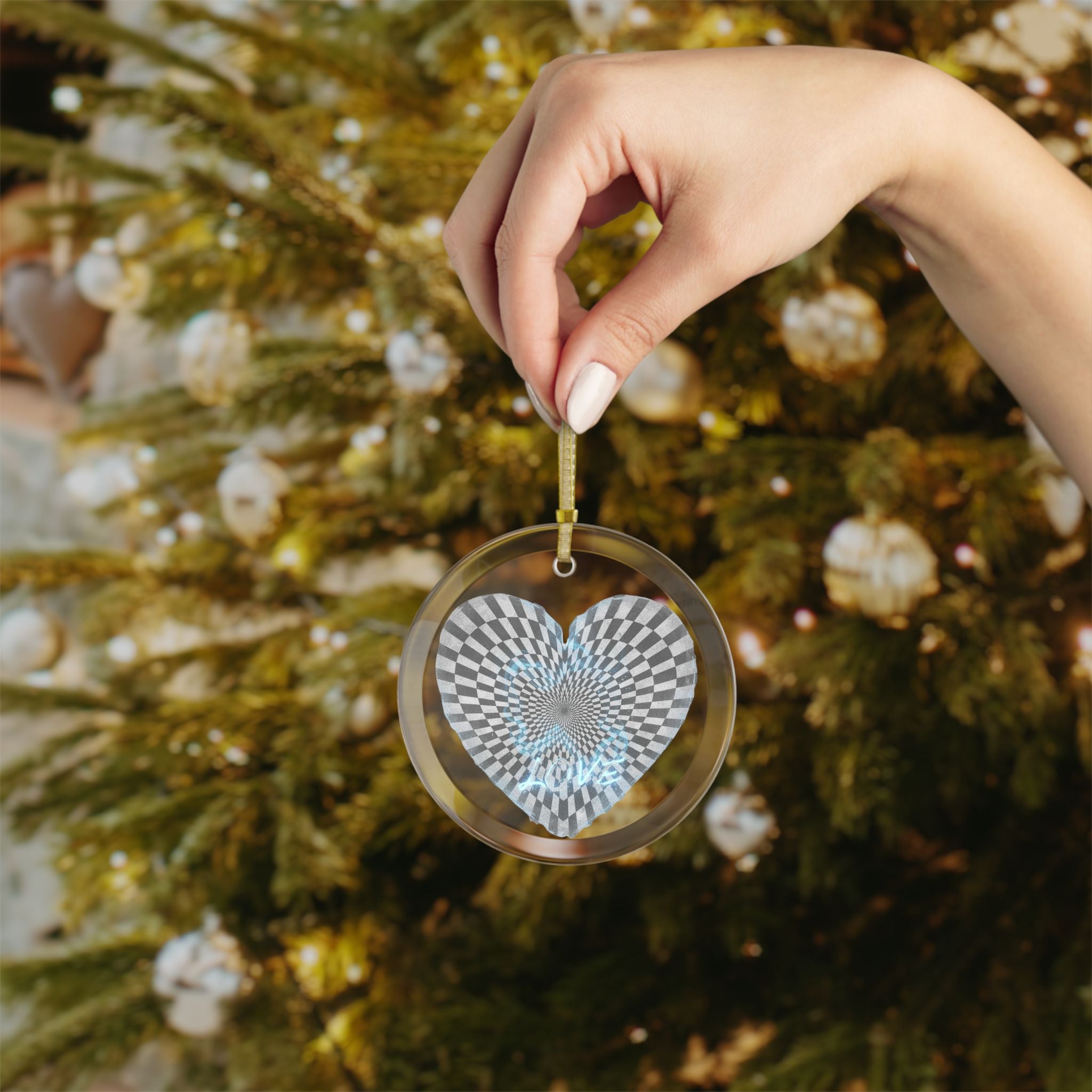 Beautiy in Heart Glass Ornaments