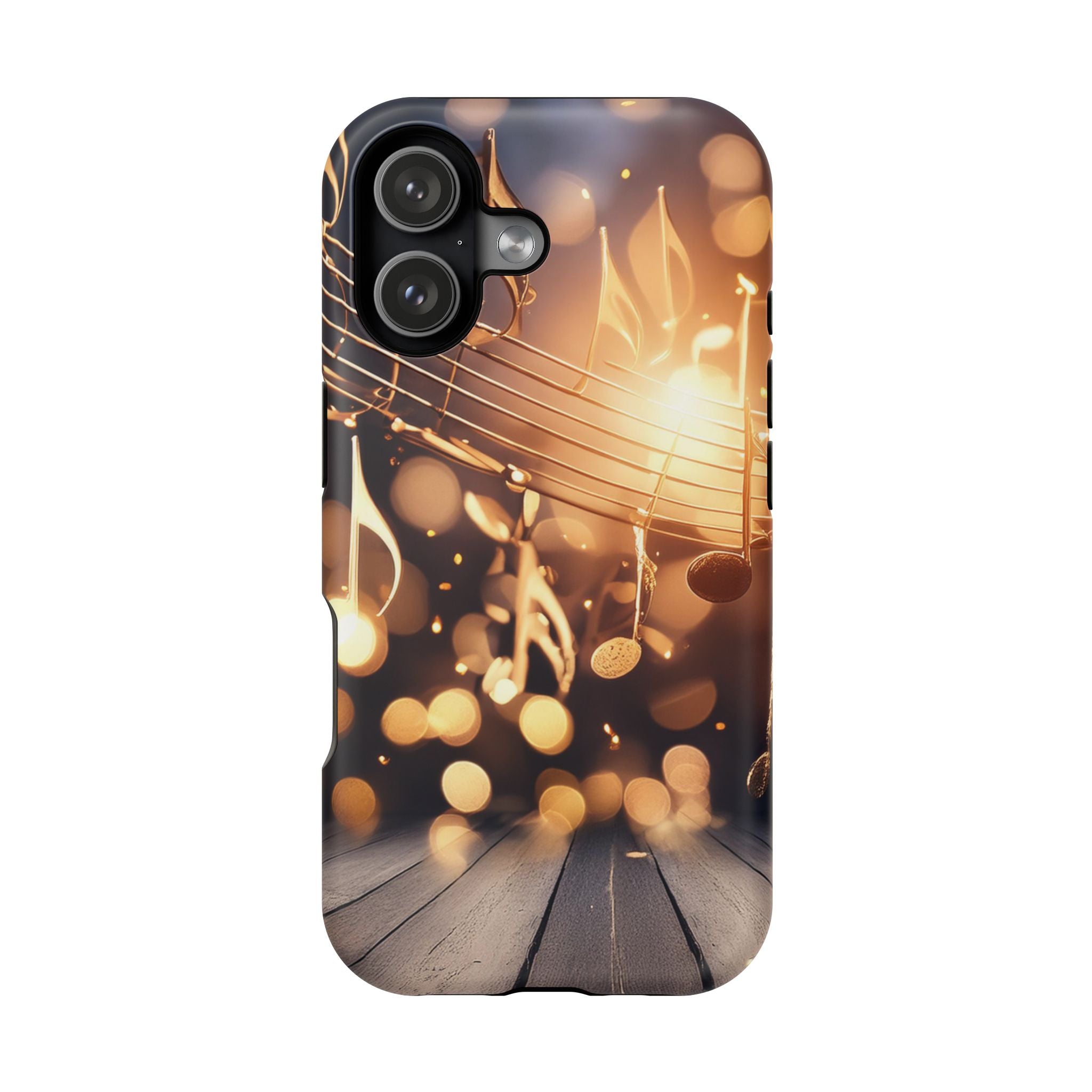 Magnetic Impact-Resistant Phone Case — Golden Music Notes Design