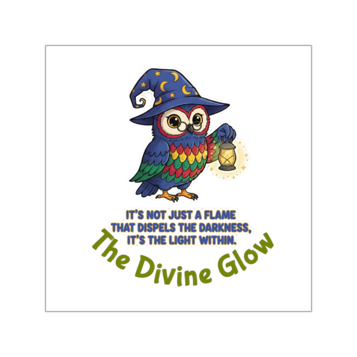 Square Vinyl Sticker — Colorful Wizard Owl Design