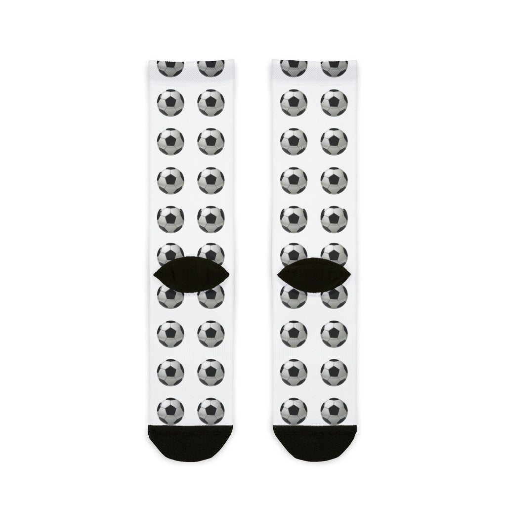 Soccer Ball Pattern Sublimation Crew Socks — White Football Athletic Socks
