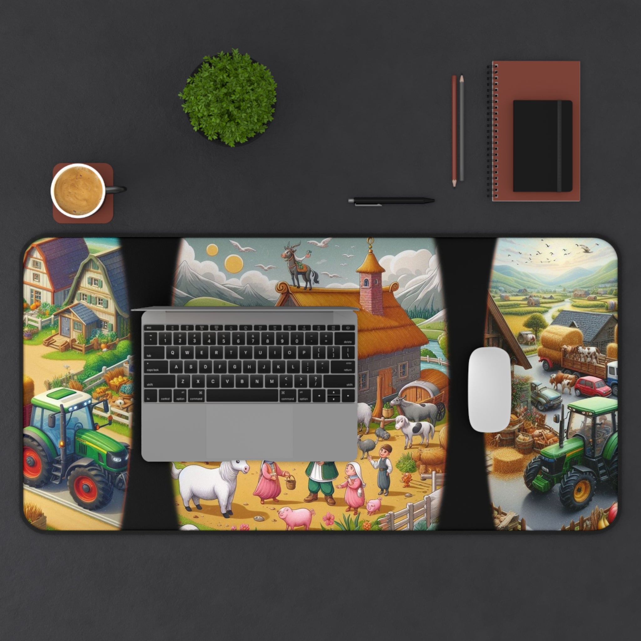 Farmhouse Alphabet 'M' Desk Mat — Country Barnyard Mousepad with Tractors & Animals