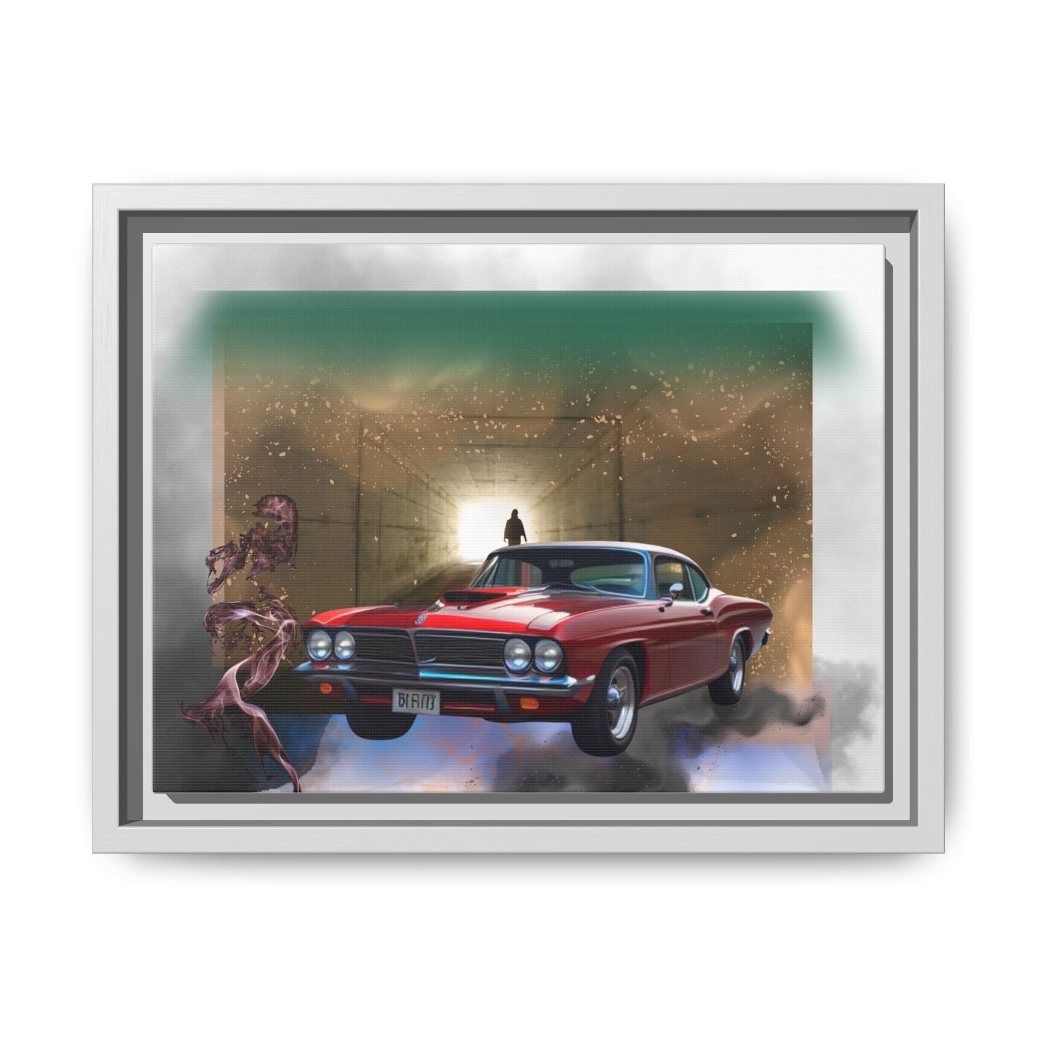 Red Classic Muscle Car Framed Canvas Wall Art