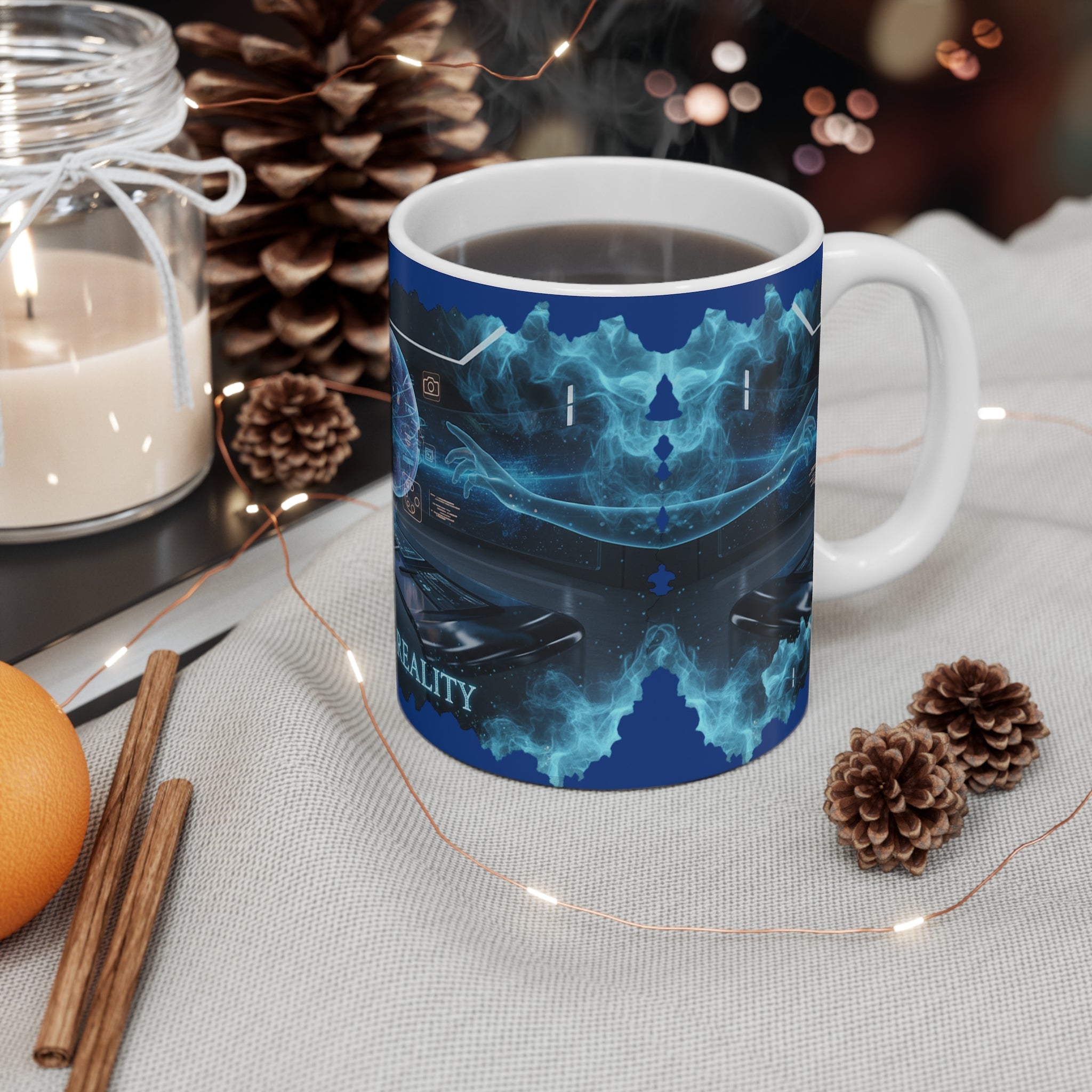 Digital Reality Mug — Futuristic Hologram Globe Coffee Cup