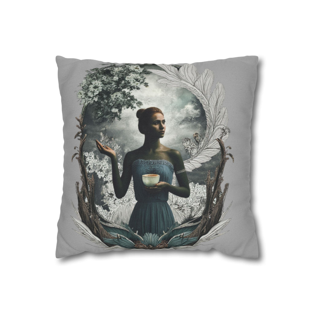 Surreal Woman Holding Teacup Decorative Pillow