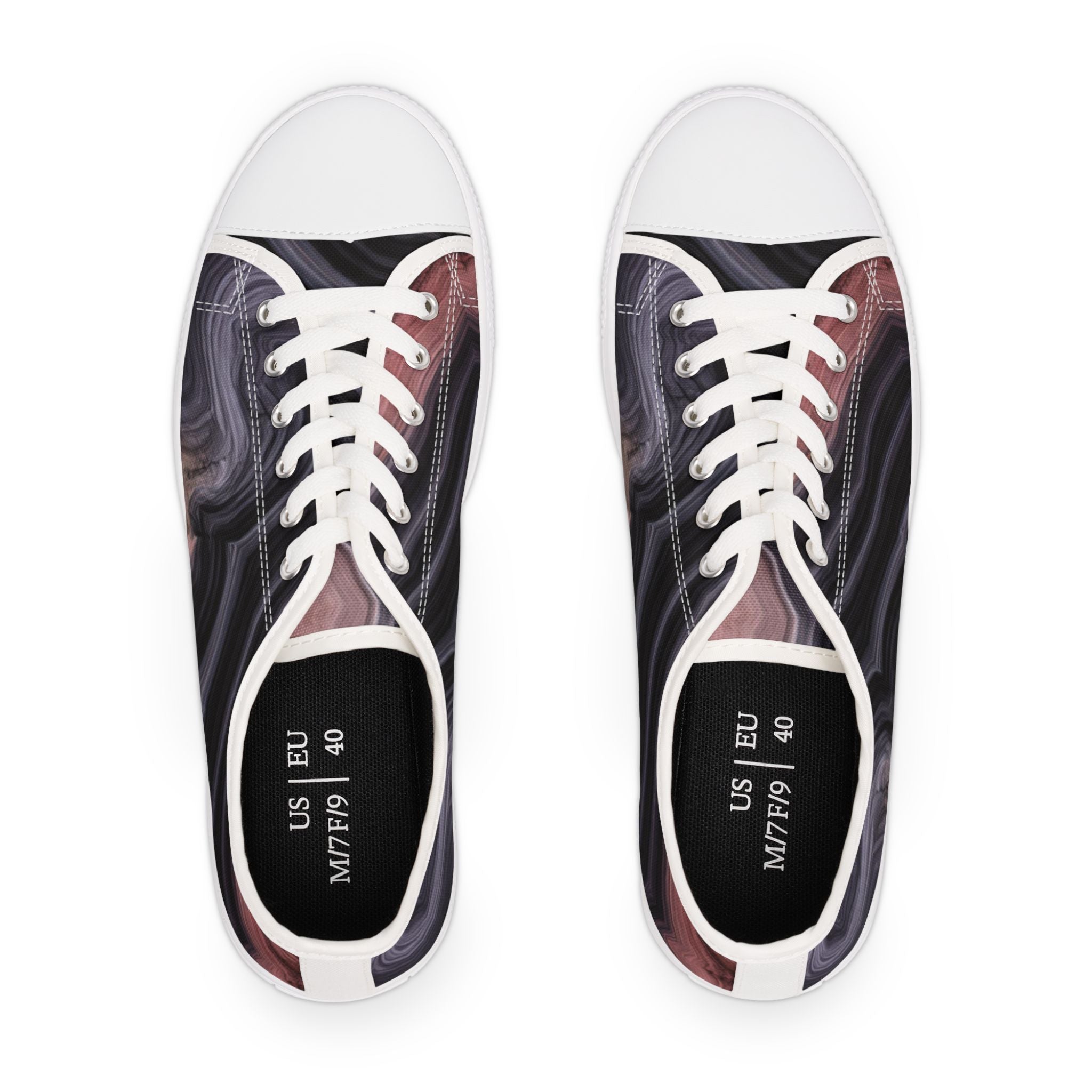 Low Top Sneakers — Moody Marble Swirl Print Women’s Canvas Shoes