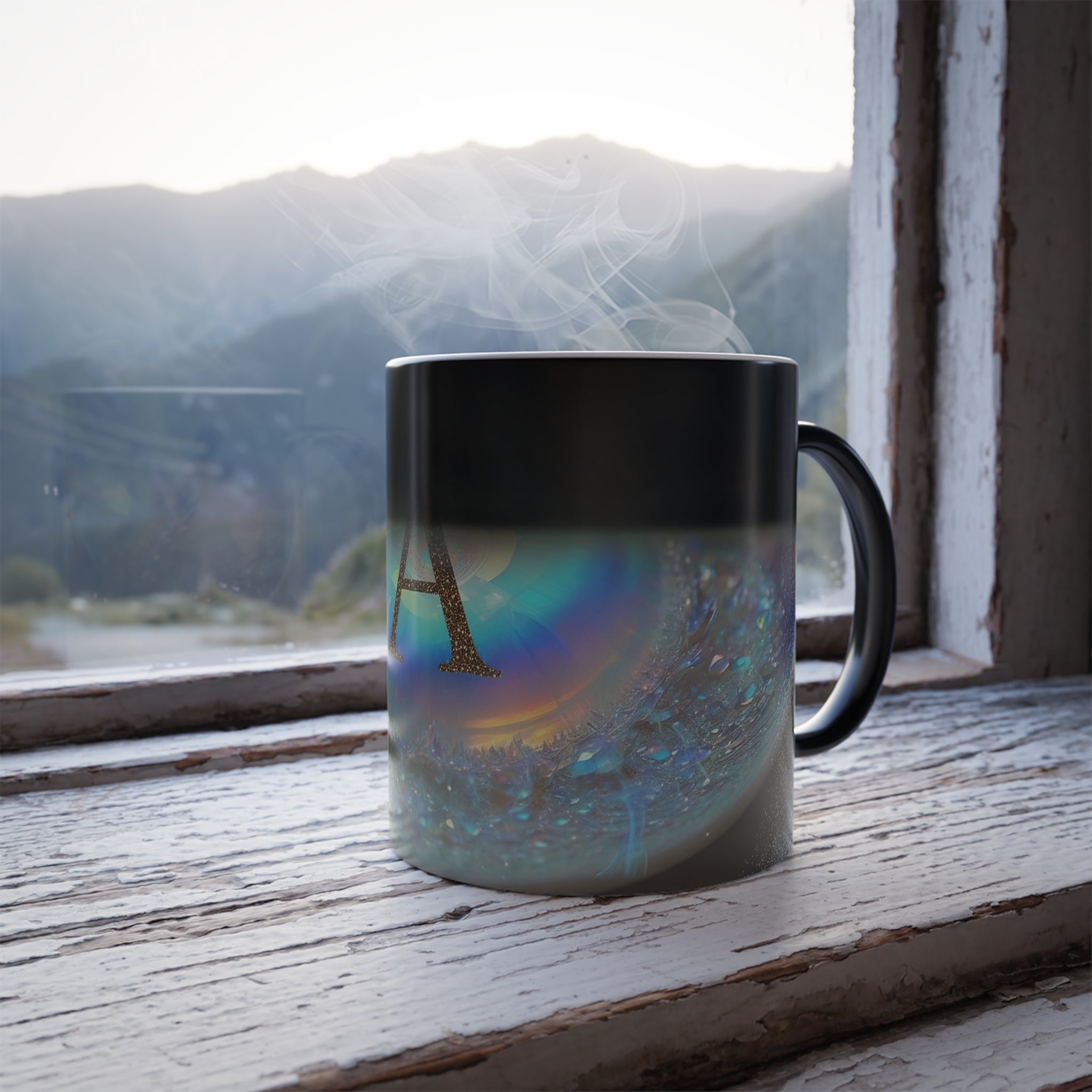 Holographic Initial 'A' Color-Changing Mug