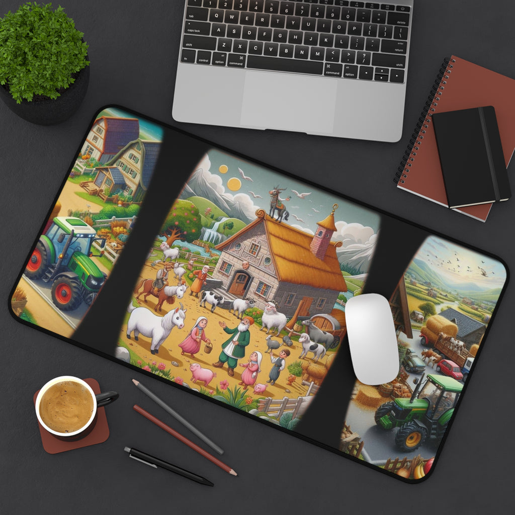 Farmhouse Alphabet 'M' Desk Mat — Country Barnyard Mousepad with Tractors & Animals