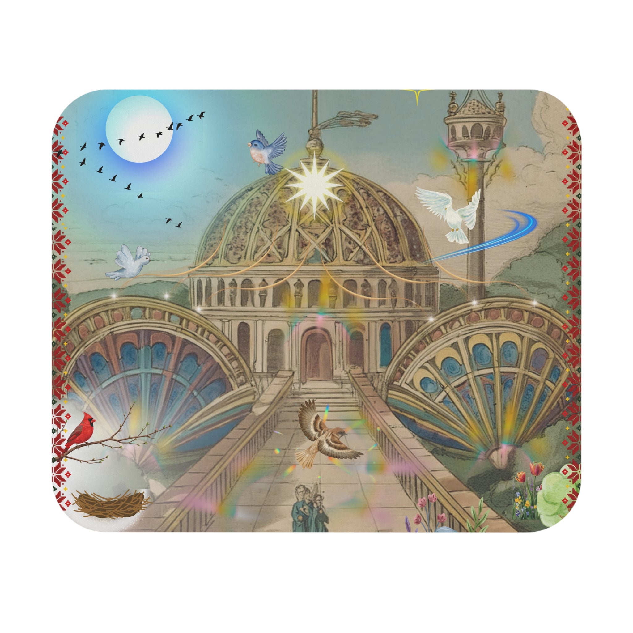 Fantastik Saray Fare Altlığı — Rüya Gibi Kubbe İllüstrasyonlu Masa Örtüsü 