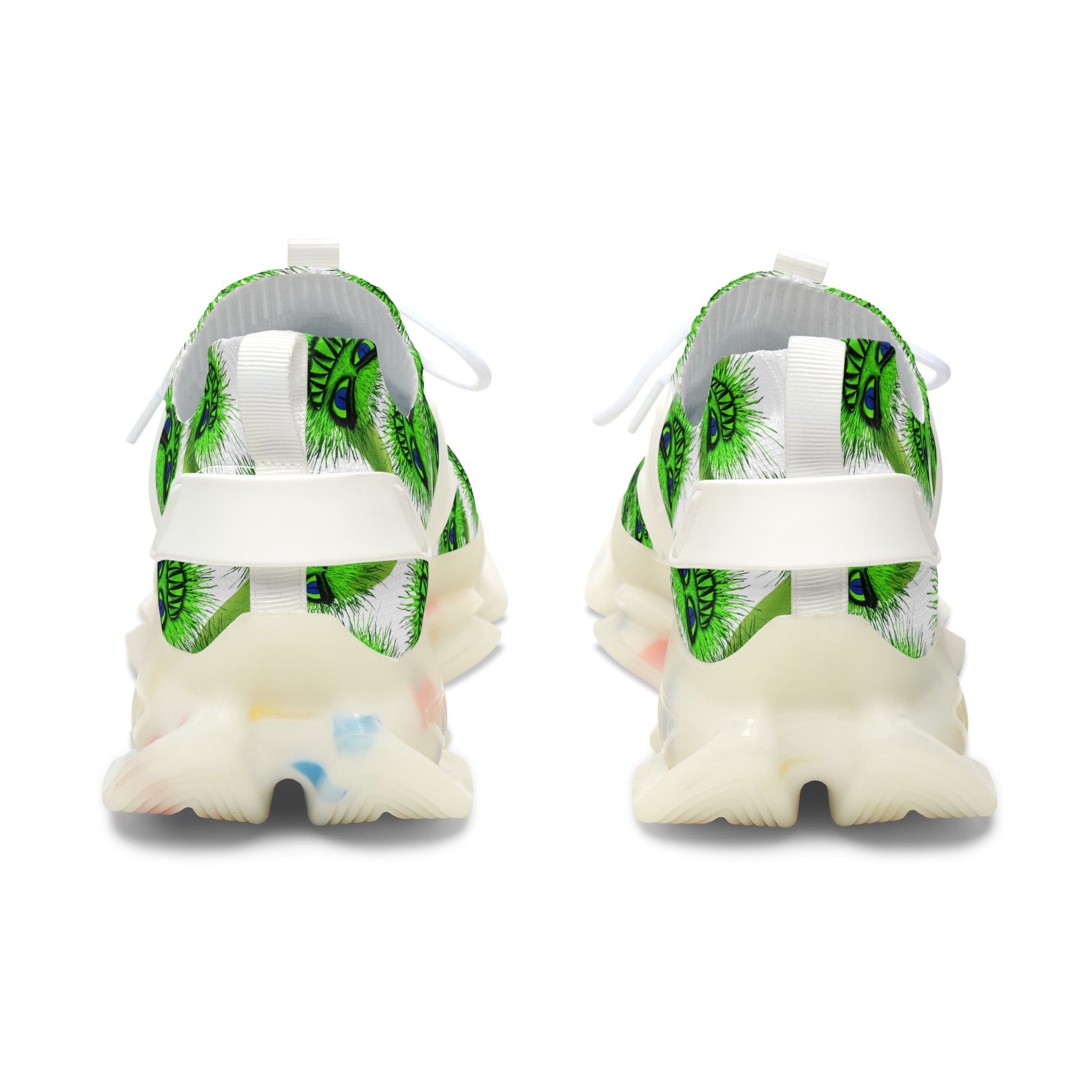 Women's Mesh Sneakers — Green Fuzzy Grin Pattern Athletic Shoes