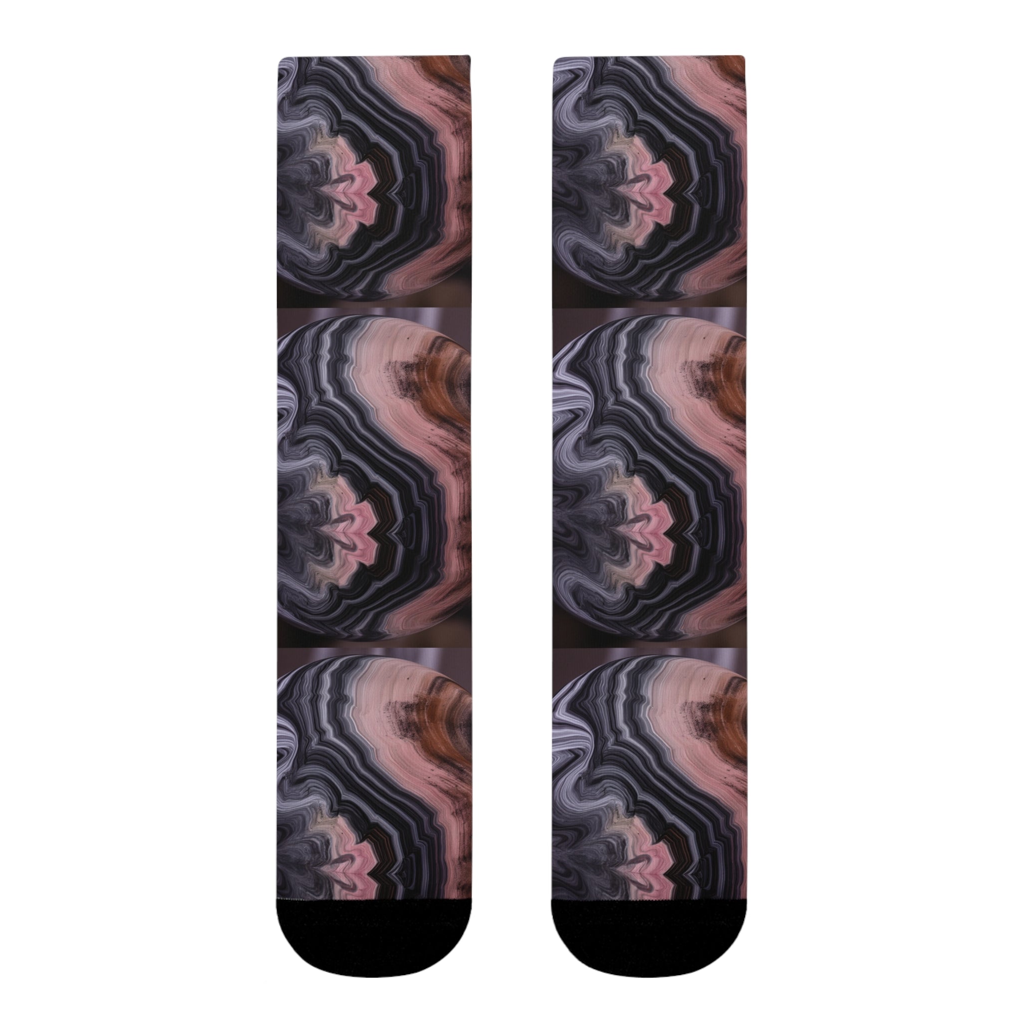 Marbled Agate Crew Socks — Pink & Gray Abstract Sublimation Design