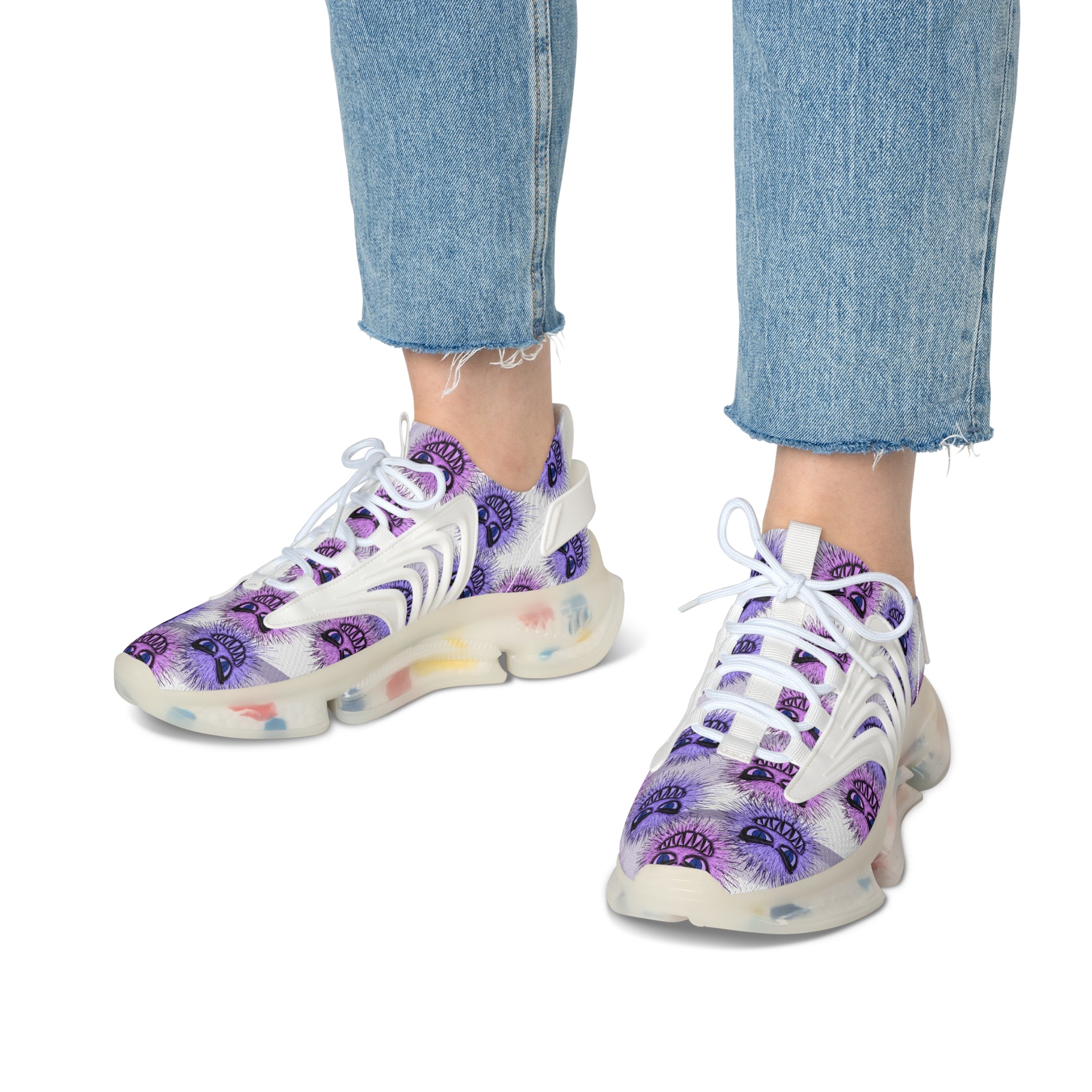 Purple Cheshire Cat Mesh Sneakers — Women's Novelty Athletic Shoes